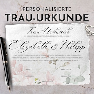 personaliserte Trauurkunde, Trauschein freie Trauung, Eheurkunde, Hochzeitszertifikat, florale Urkunde, Hochzeitsandenken