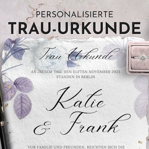 personaliserte Trauurkunde, Trauschein freie Trauung, Eheurkunde, Hochzeitszertifikat, florale Urkunde, Hochzeitsandenken