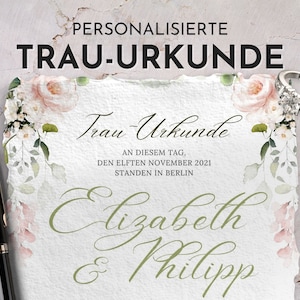 personaliserte Trauurkunde, Trauschein freie Trauung, Eheurkunde, Hochzeitszertifikat, florale Urkunde, Hochzeitsandenken