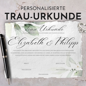 personaliserte Trauurkunde, Trauschein freie Trauung, Eheurkunde, Hochzeitszertifikat, florale Urkunde, Hochzeitsandenken