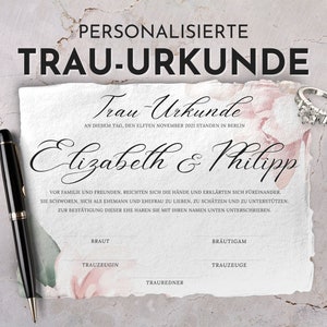 personaliserte Trauurkunde, Trauschein freie Trauung, Eheurkunde, Hochzeitszertifikat, florale Urkunde, Hochzeitsandenken