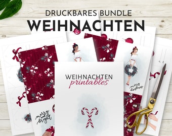 Kerstkaarten set, kerstcadeaulabels, digitale download