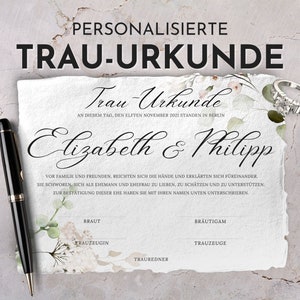personaliserte Trauurkunde, Trauschein freie Trauung, Eheurkunde, Hochzeitszertifikat, florale Urkunde, Hochzeitsandenken