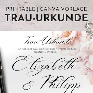 Trauurkunde zum Ausdrucken, Trauschein freie Trauung, personalisierte Eheurkunde, Hochzeitszertifikat Vorlage