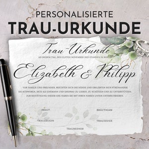 personaliserte Trauurkunde, Trauschein freie Trauung, Eheurkunde, Hochzeitszertifikat, florale Urkunde, Hochzeitsandenken