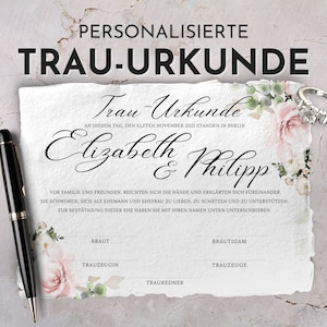 personaliserte Trauurkunde, Trauschein freie Trauung, Eheurkunde, Hochzeitszertifikat, florale Urkunde, Hochzeitsandenken
