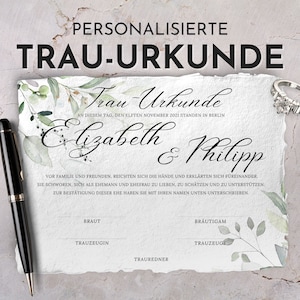 personaliserte Trauurkunde, Trauschein freie Trauung, Eheurkunde, Hochzeitszertifikat, florale Urkunde, Hochzeitsandenken