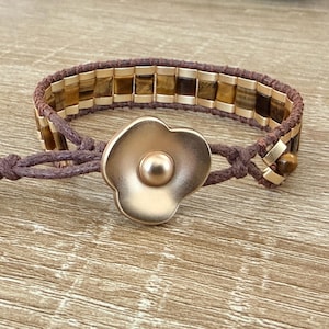 Tigerauge & Gold Hämatit Armband, Handgefertigtes verstellbares Wickelarmband, Boho Kristall Schmuck Geschenk für Sie, Edelstein Armband