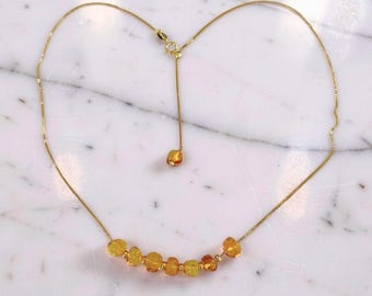Floating Amber Bead Necklace | Sterling Silver Adjustable Necklace | Minimalist Dainty Jewelry | Gift For Her | Handmade UK
