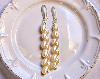 Freshwater Wheat Pearl Drop Earrings, Sterling Silver Hooks, Bridal Jewelry, June Birthstone