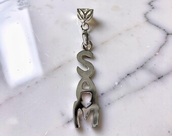Personalized Vertical Name Pendant, Hand Sawn Sterling Silver Nameplate, Custom Font Jewelry