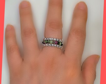 Flexible Gemstone and Sterling Silver Beaded Stacking Rings