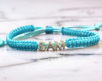 Custom Sterling Silver Name Bracelet, Braided Cord Friendship Jewellery