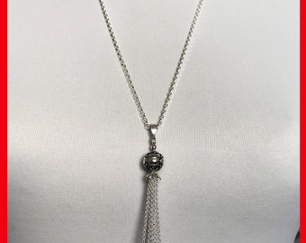 Sterling Silver Tassel Necklace • Dark Freshwater Pearls, Boho Statement Jewelry