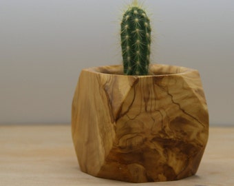 Olive wood planter, wooden planters, succulent planter wood, geometric planter, wooden plant cup, gift for her Mothers Day