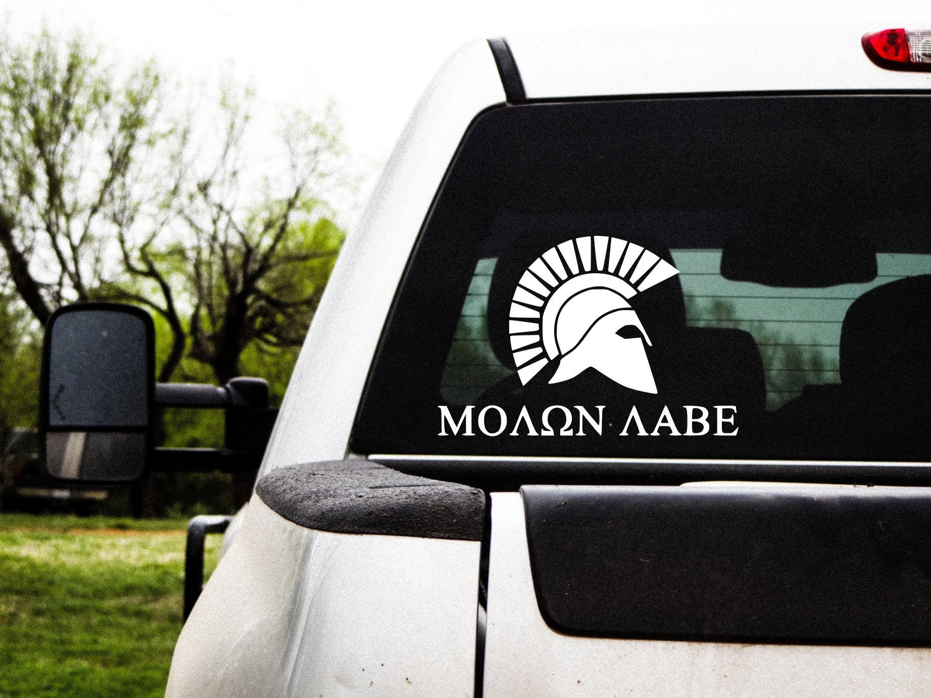 Molon Labe Spartan Decal Sticker - 12" Glossy White For Jeep Hood, Truck, Tool Box