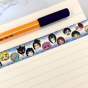 Adorable ruban adhésif Washi MHA de classe 1A dans un style chibi mignon, parfait pour le scrapbooking ou les journaux !