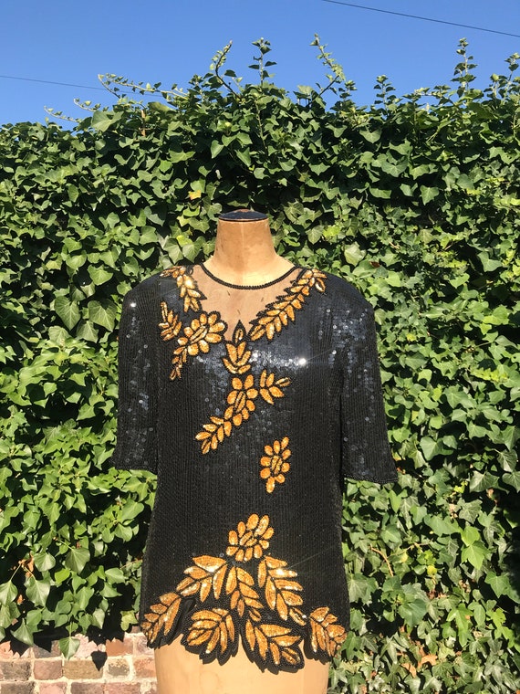 A Beautiful 80s Frank Usher Sequin Top - Etsy