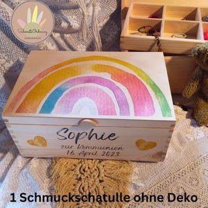 gr. 2tlg. Schmuckschatulle personalisiert Sophie, Frühlings-Regenbogen, Mädchen Schmuck Box Geschenk, Schmuckbox mit Namen, Regenbogen