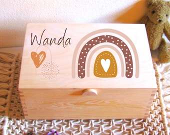 large compartment treasure chest with name Wanda gnome door, girls gift box, jewelry box, baby casket, gift, birth, baptism, birthday