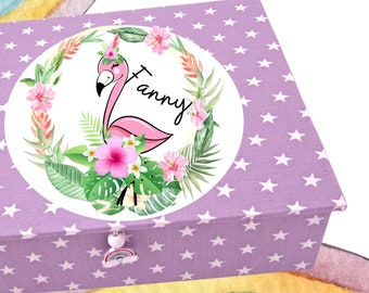 personalisierte lila stabile Box Fanny Flamingo, Kästchen mit Fächern Haarschmuck Kind Geschenk Geburtstag Schmuck Ordnung Deco Sortierung