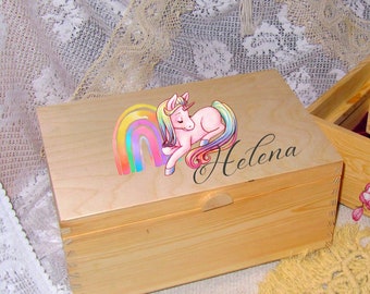 große 2tlg. robuste Holz-Schmuckschatulle + Name + Regenbogen, Geschenkbox für kleine Mädchen, Oma u. Opa schenken zum 3. - 8. Geburtstag