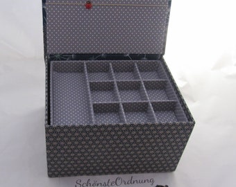 DIY XXXL very stable jewelry box, sturdy kit with 2 x insert boxes, compartments, hinged lid, mirror; Jewelry box craft kit