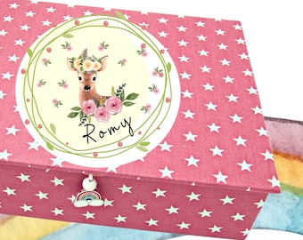 Children's jewelry box, gift name box, Romy Rosen-Deer, individual with jewelry compartments, girls' birthday, Christmas, Bavarian crafts