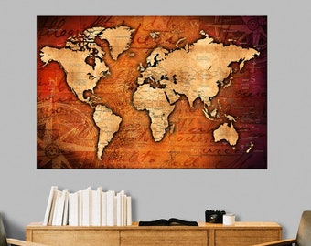 Carte du monde sur la circulation 120x80, Peinture murale, Peinture sur toile, Peinture écologique