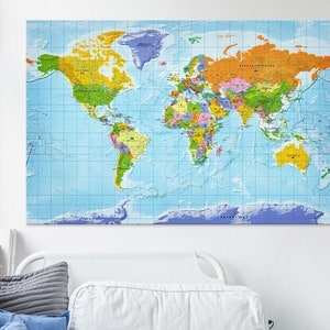 Bild auf Kork, Kork-Weltkarte 120x80, Gemälde für die Wand, Ökologisches Bild