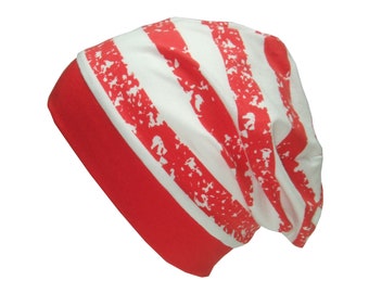 Beanie, Wunschgröße, Ringel rot-weiß
