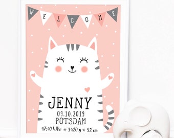 Little cat-birth announcement/gift for birth/child image-personalised-