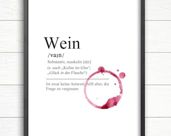 Kunstdruck - Wein Definition - Originaldruck - Küchenbild