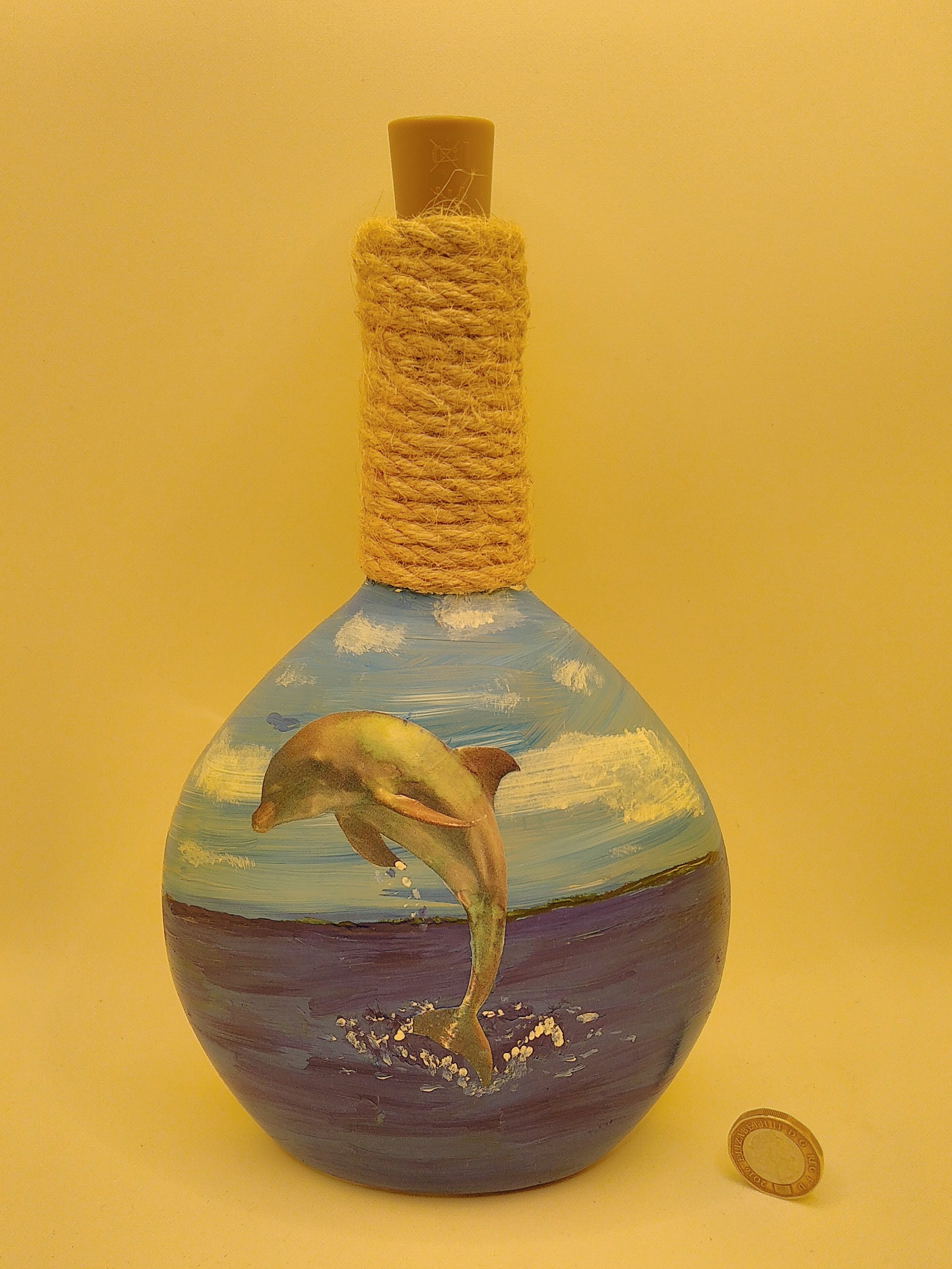 Dolphin light-up hand-painted decoupage bottle.