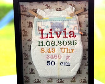 embroidered diaper/ baby gift