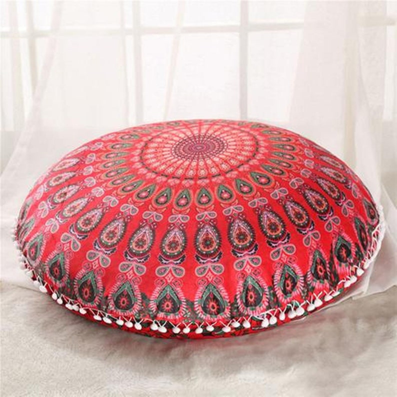 Indian Cotton 32/" Inch Round Floor Peacock Mandala Pillow Pouf Cushion Cover Art