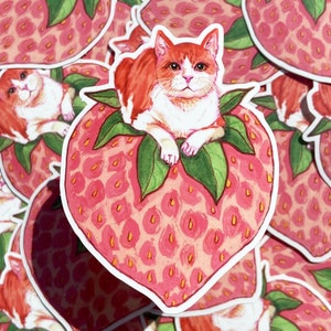 Strawberry Cat Matte Vinyl Stickers