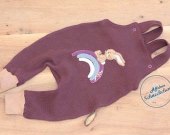 Organic - dungarees - romper - one-piece - bunny - with car - embroidery - appliqué - embroidery cloud - waffle jersey - baby - baby outfit gift