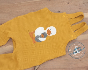 Organic - dungarees - romper - one-piece - bunny - with car - embroidery - appliqué - embroidery cloud - waffle jersey - baby - baby outfit gift