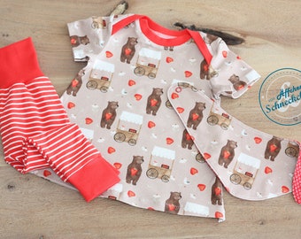 Dress - children's dress - baby dress - American neckline - organic - individual - baby gift - strawberry, bear, birth gift