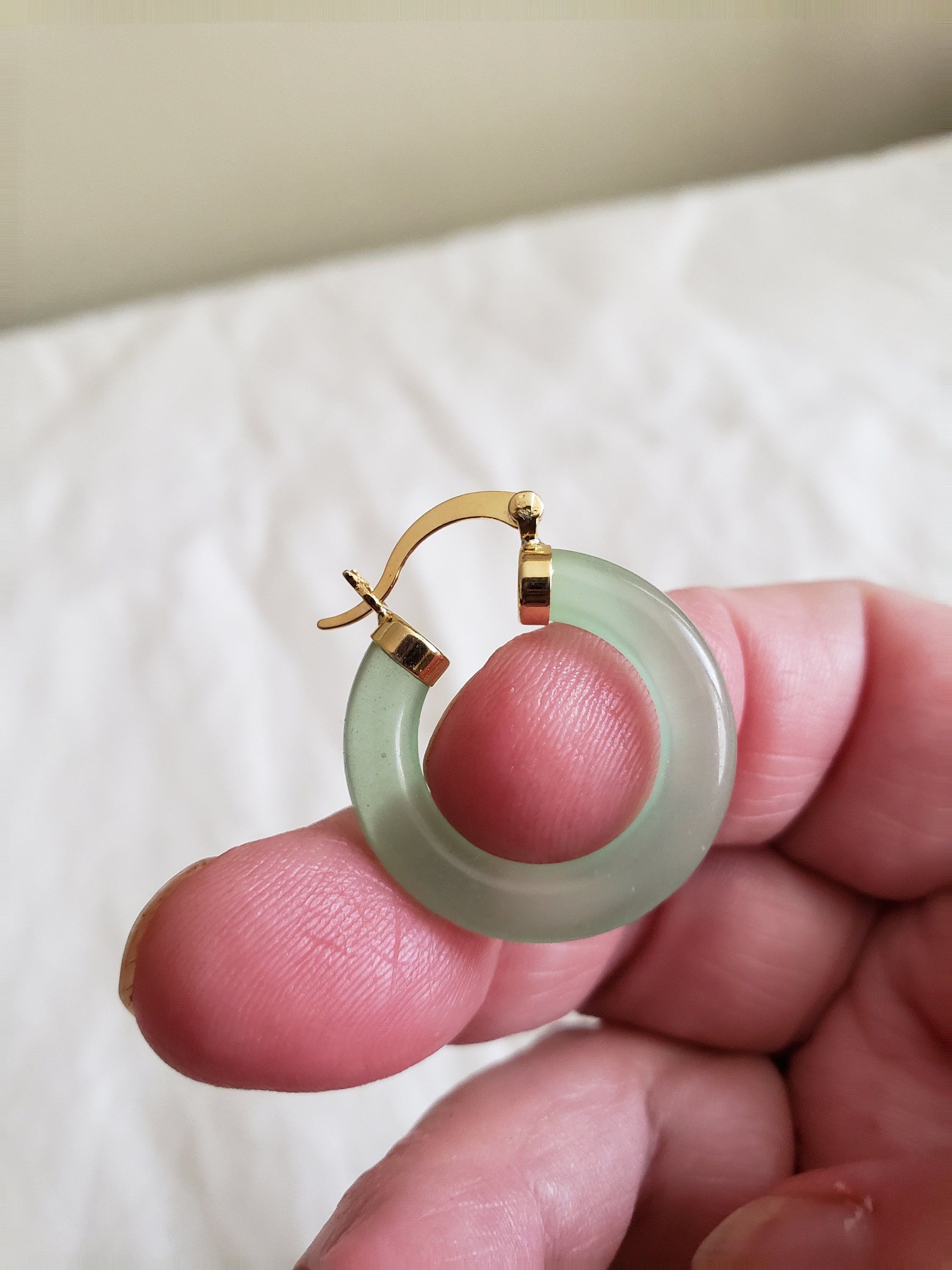 Gold Jade Hoop Earrings in GP silver 1 inch Etsy