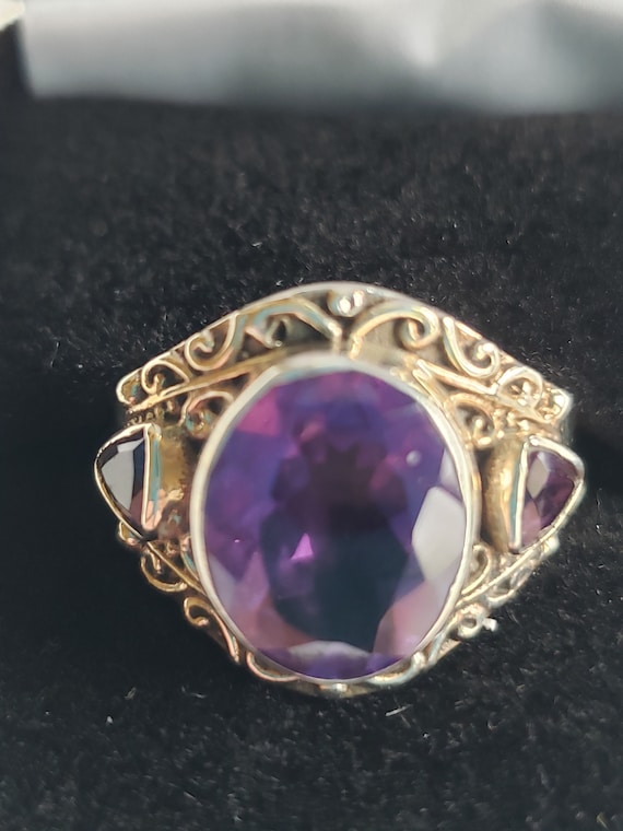 Amethyst Ring size 8 SS vintage 8 grams - image 1