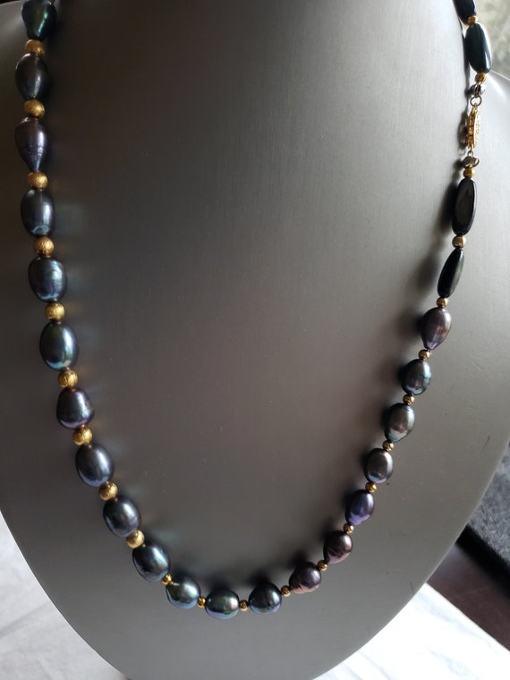 Black Baroque Pearls 22" GP clasp - image 1