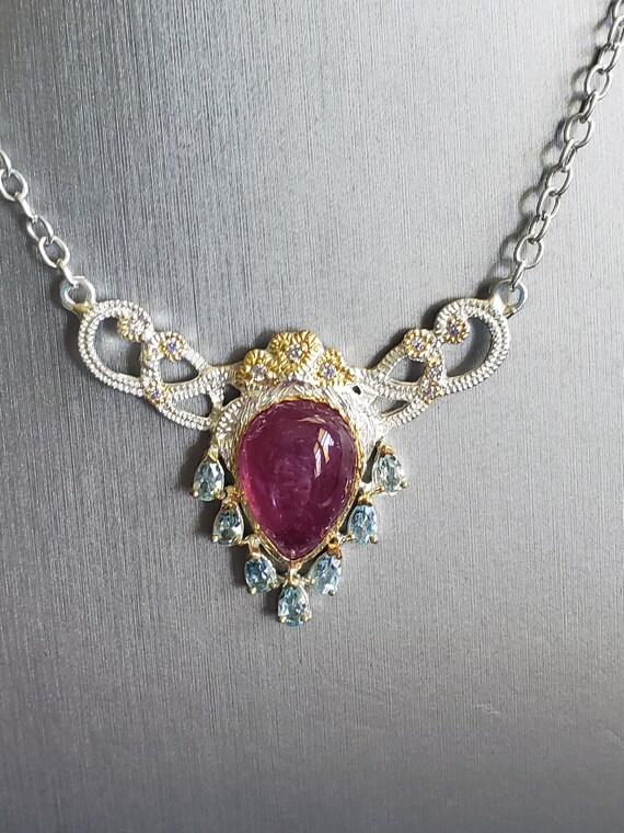 Ruby Sterling Silver and Gold Necklace