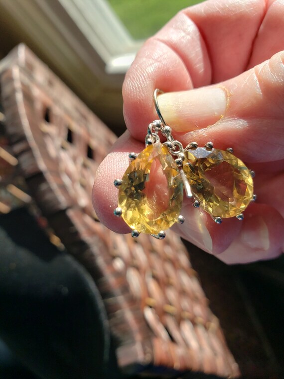 Pear shaped Citrine drop earrings SS