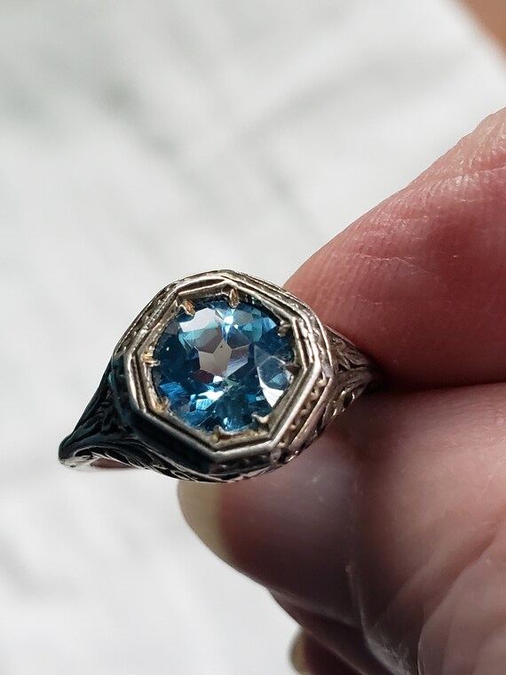 Victorian engagement ring size 6.5 Blue Topaz SS … - image 5
