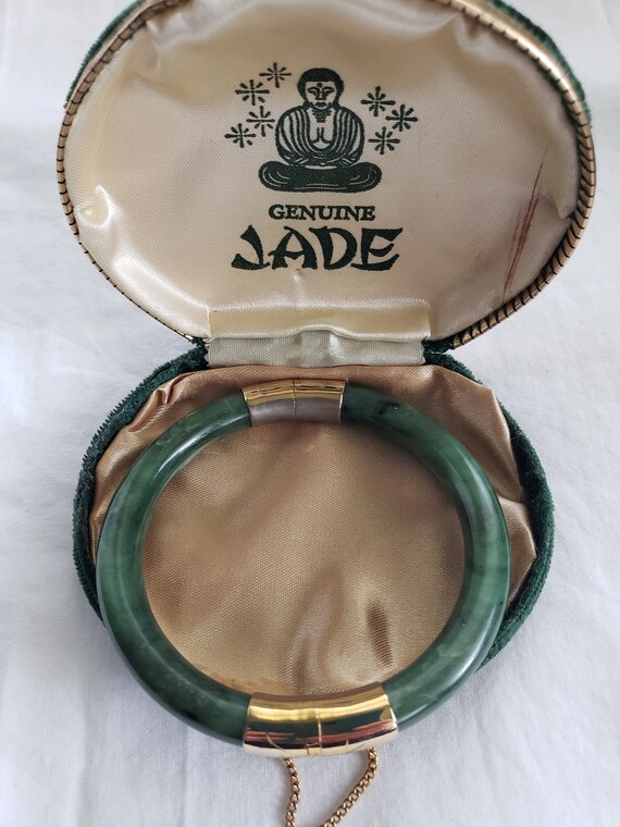 Jade Bangle Bracelet with gold-tone clasp vintage