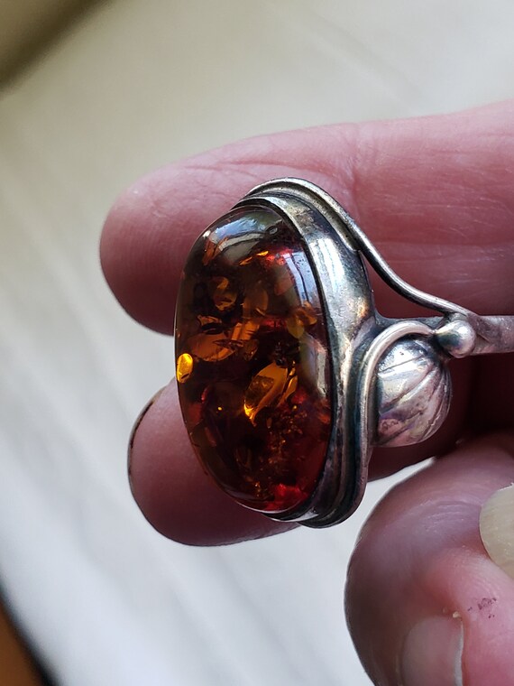 Huge Amber size 8 ring in SS antique