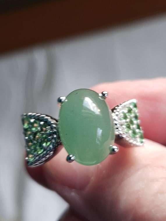 Jade size 9.75 and chrome diopside ring in SS - image 1