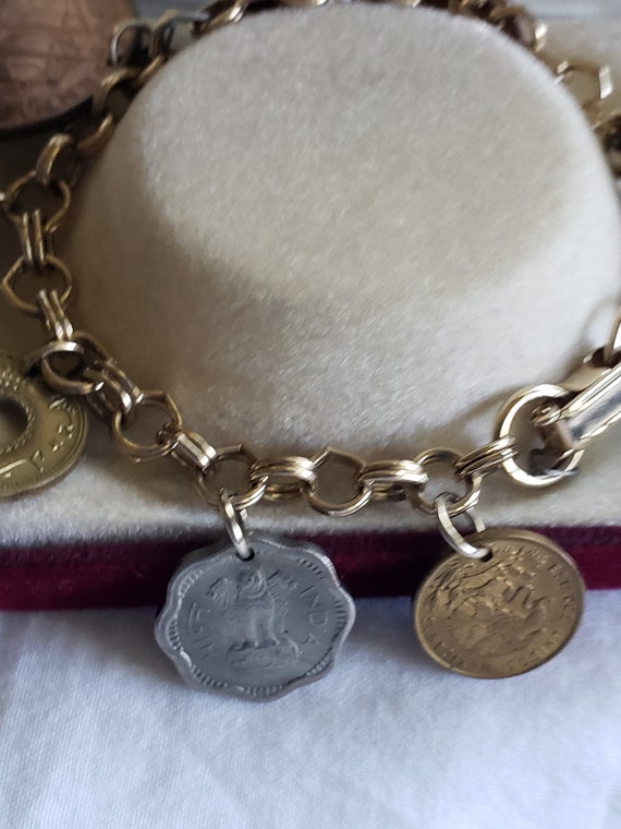 On Sale Coin Charm Bracelet 7" Foreign Coins from… - image 5